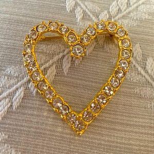 Gold & Rhinestone Heart Pin